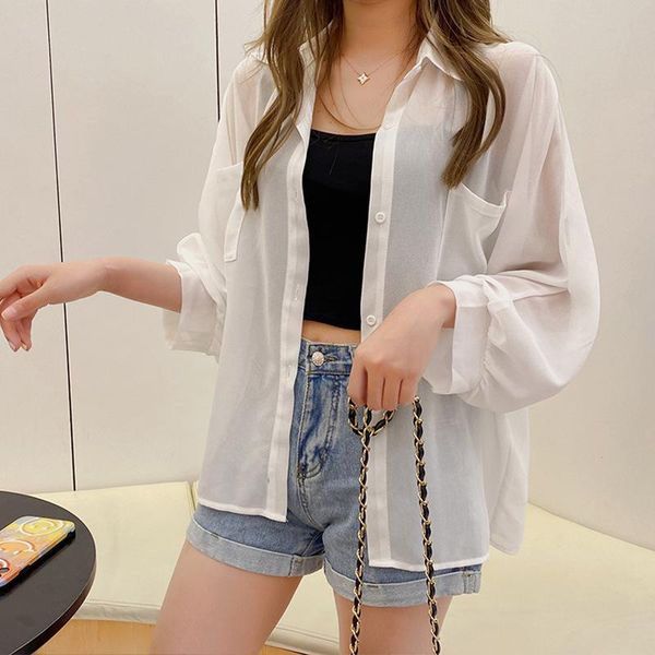 

women's blouses & shirts fall 2021 loose and versatile chiffon thin long sleeve shirt blouse woman, White