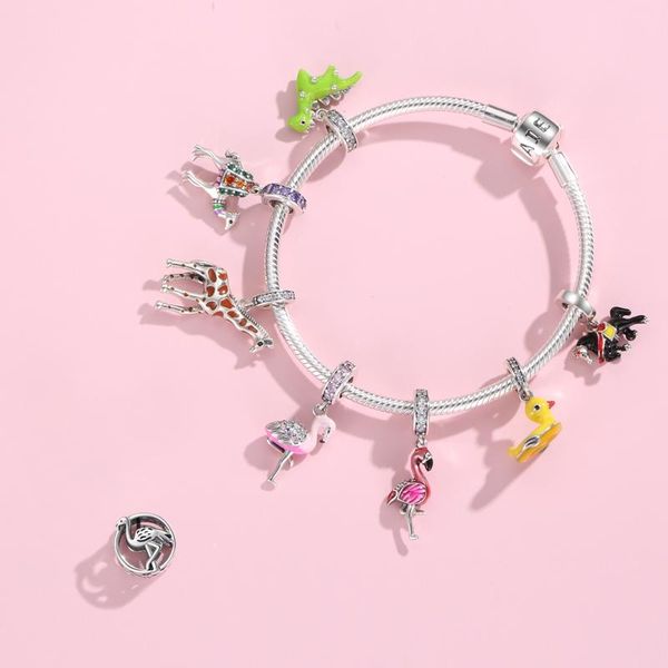 

other 100% 925 sterling silver enamel flamingo little yellow duck charm beads fit original jiuhao charms bracelets jewelry making