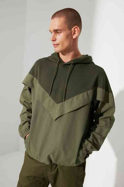 

trendyol men oversize long-sleeve hooded sweatshirt tmnaw22sw1071 g1214, Black