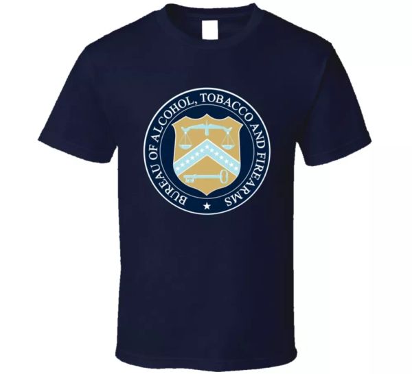 

atf alcohol tobacco fireamrs usa agency fan t shirt, White;black