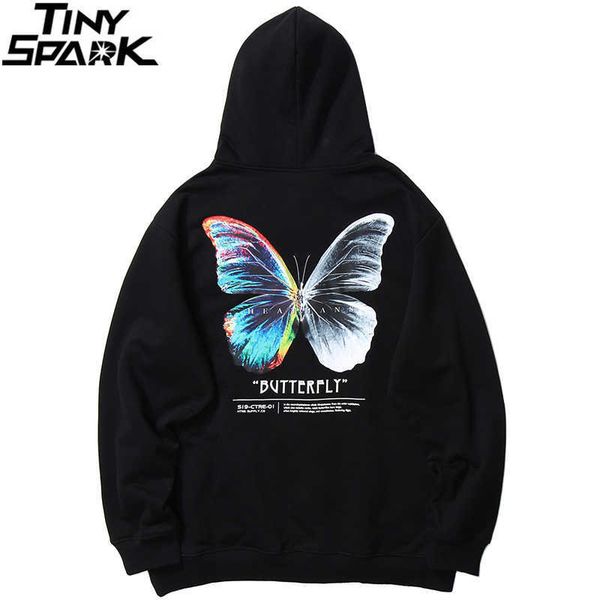 

men hip hop sweatshirt hoodie color butterfly streetwear harajuku pullover hoodie cotton fleece winter autumn black hoodie 210707
