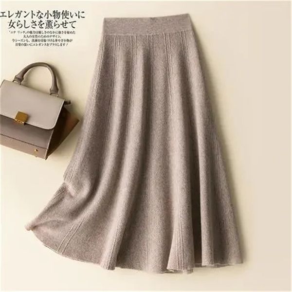

vintage brown knitted long skirt autumn winter women casual solid a line korean female black high waist midi 211214