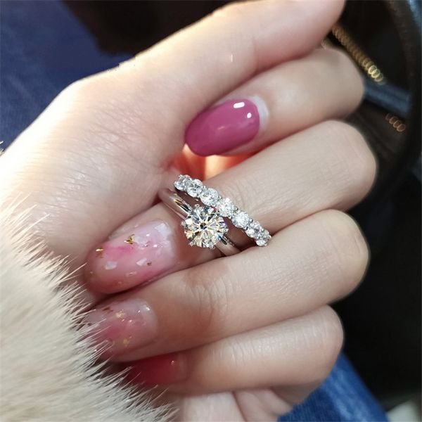 

choucong women wedding couple rings real 925 sterling silver round cut white z cz diamond gemstones promise handmade lady engagement bridal, Slivery;golden