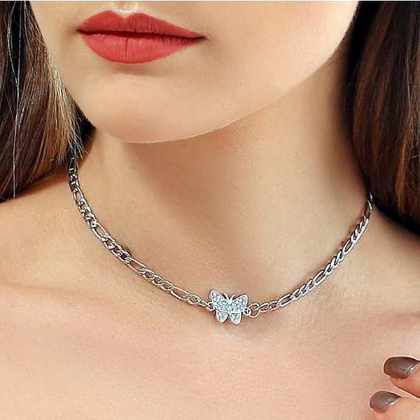 

chains butterfly necklace chain pendant for women neck choker, Silver