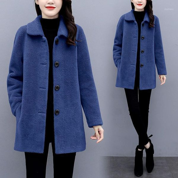 

women's wool & blends hodisytian 2021 winter fashion women lambswool coat loose style casual elegant cotton solid thick femme cashmere, Black