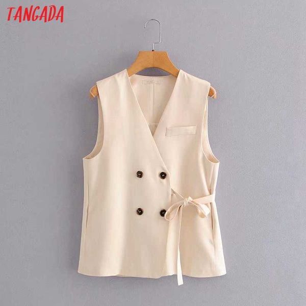 

tangada women fashion beige vest with bow v neck sleeveless female waistcoat chic 2g23 210609, Black;white