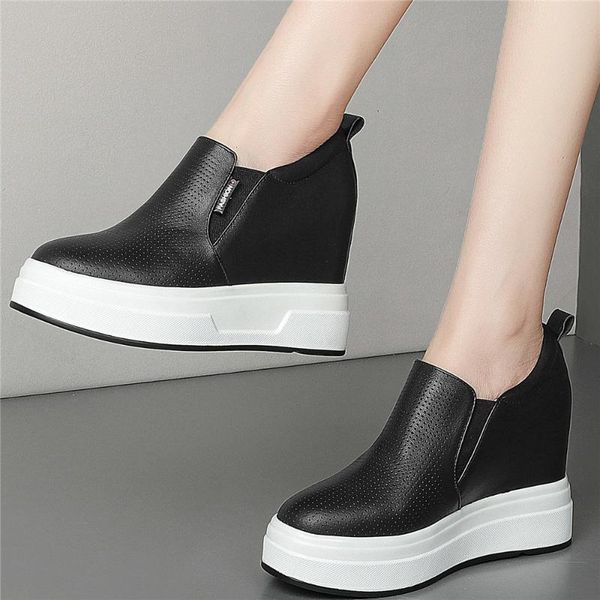 

dress shoes fashion sneakers women breathable genuine leather high heel pumps shoe female round toe platform wedges ankle boots casual, Black