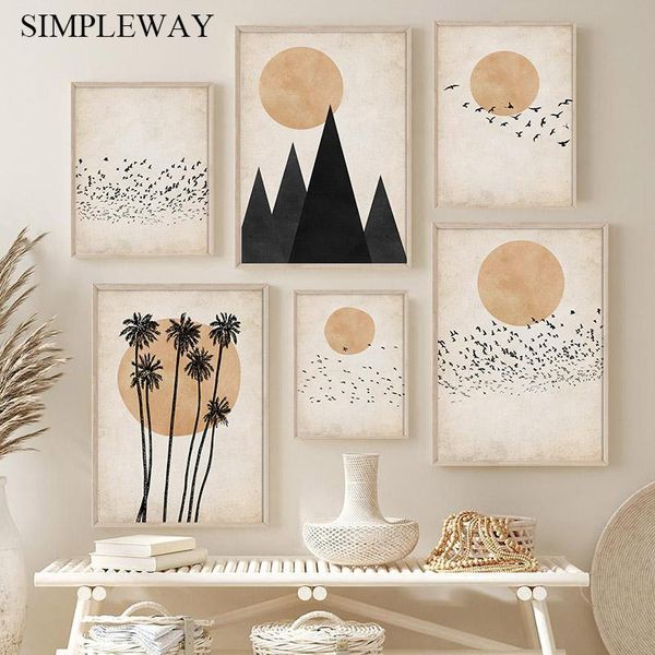

paintings scandinavian moon birds canvas painting vintage abstract landscape poster simplicity print nordic wall art picture home decor