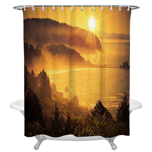 

shower curtains sunset scenery coastal ocean forest printing fabric polyester waterproof home bathroom decor curtain