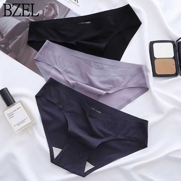 

women's panties bzel seamless low-rise underwear skin-friendly lingerie sports breathable briefs silk satin underpants sale, Black;pink