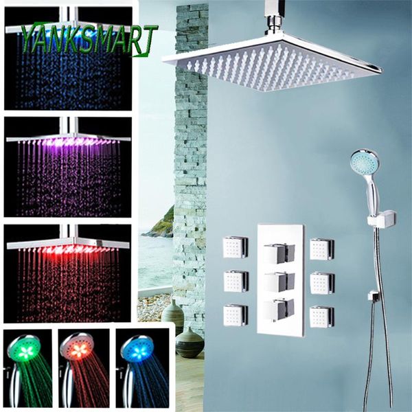

20 inch led shower head & hand rainfall bathroom wall mounted 6 pcs jets kit mixer faucets set sets