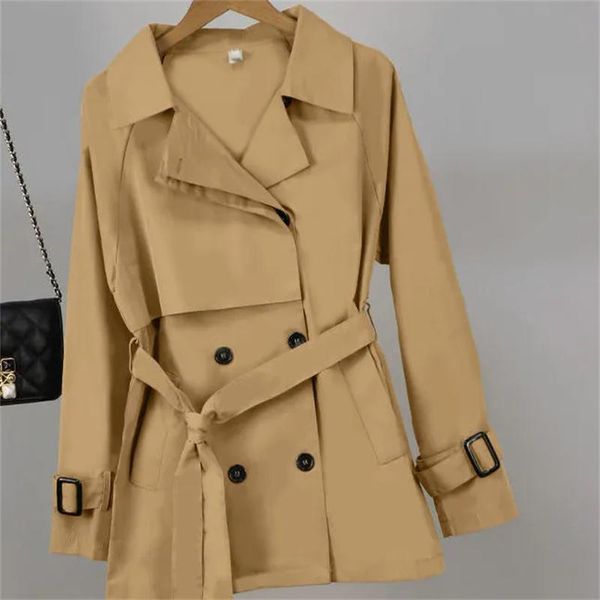 

women's trench coats british style fashion temperament windbreaker spring 2021 waist thin all-match short coat female commuter, Tan;black