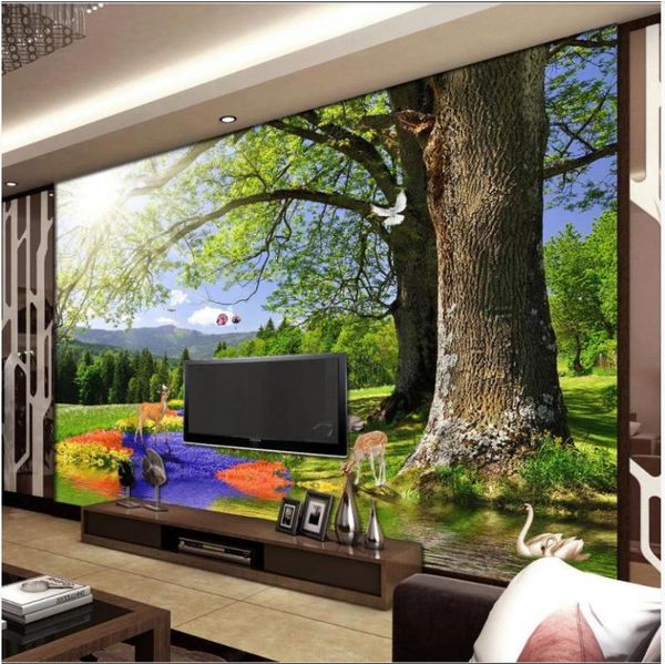 

wallpapers custom po wallpaper for walls 3 d idyllic mural forest flower deer background wall papers living room decor