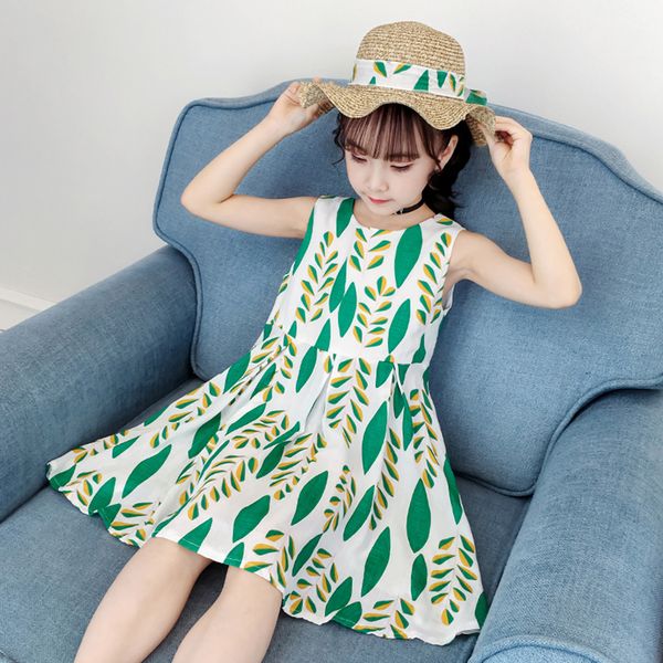 

dress for girls leaf pattern kids party dresses for girls summer dress for kids casual style childrens clothing 6 8 10 12 14, Red;yellow