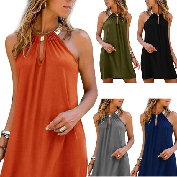 

women's wool & blends 2021 wear hanging neck round sleeveless dress top, Black