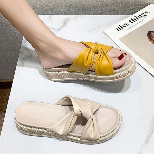 

slippers weave design cross upper women slipper 2021 ladies open toes sandal summer street personality flat casual shoes, Black