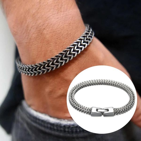 

link, chain vintage cool stainless steel bracelets bangle for men punk antique cubic foxtail jewelry male pulseira, Black