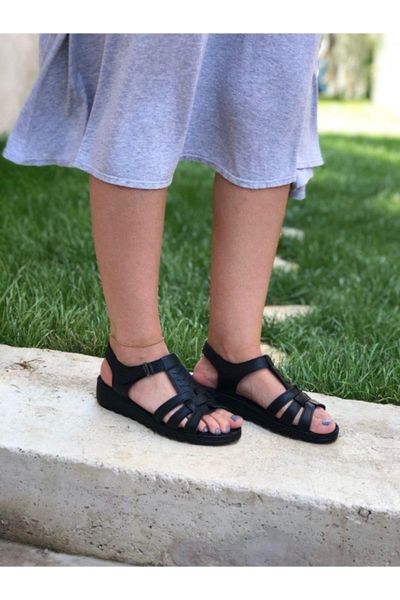 

sandals genuine leather orthopedic, Black