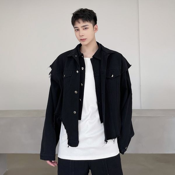

men's jackets cut edge vest jacket 2 pieces sets for men women japan korea streetwear vintage hip hop gothic short coat male couple out, Black;brown