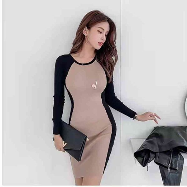 

patchwork long sleeve koea women night club party dresses skinny slim fit elegant ladies casual mini dress clothes, Black;gray