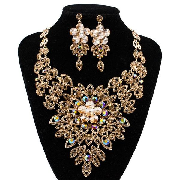 

earrings & necklace luxury boutique wedding jewelry set big flowers corsage austrian crystal and for, Silver