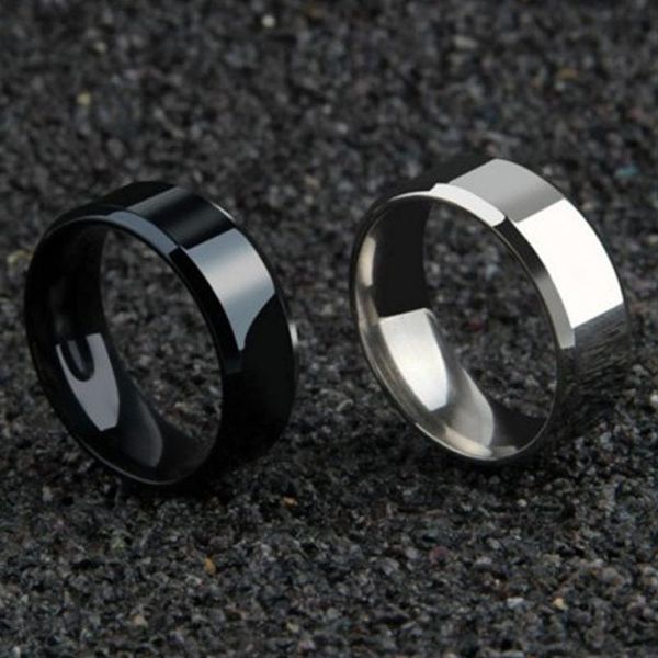 

cluster rings 8mm width classic smooth men black color stainless steel simple fashion for women jewelry party gift, Golden;silver