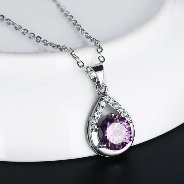 

pendant necklaces 2021 fashion jewelry bride wedding zircon necklace women charm crystal stainless steel chain, Silver