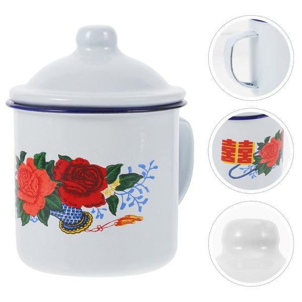 

mugs 1pc household enamel tea cup water drinking mug for home (white)