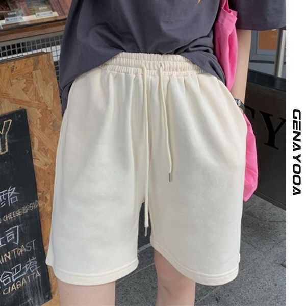 

women's shorts genayooa summer short pants women casual loose high waist solid pink cotton streerwear korean style female, White;black