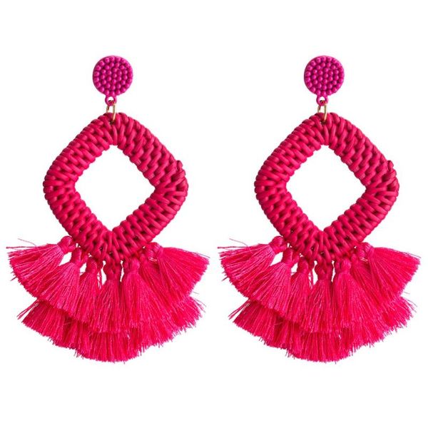 

dangle & chandelier bohemia statement geometric rattan knit earrings multilayer tassel brand for women fashion jewelry, Silver