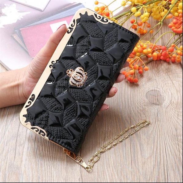 

women wallets purse lady long crown zipper patent leather wallet large capacity female 246, Red;black