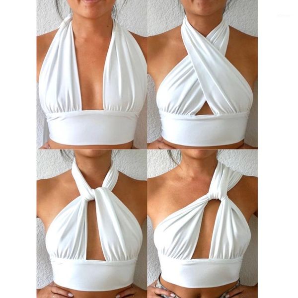 

camisoles & tanks women strappy cross over chic bandage female club tube halter sleeveless backless crop vest summer clothes, Black;white