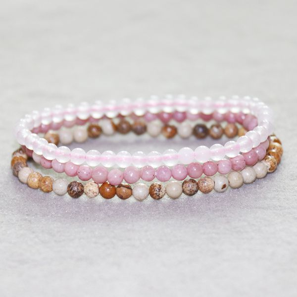 

mg0052 wholesale rose quartz rhodonite bracelet set picture jasper bracelet 4 mm mini gemstone yoga mala jewelry, Black