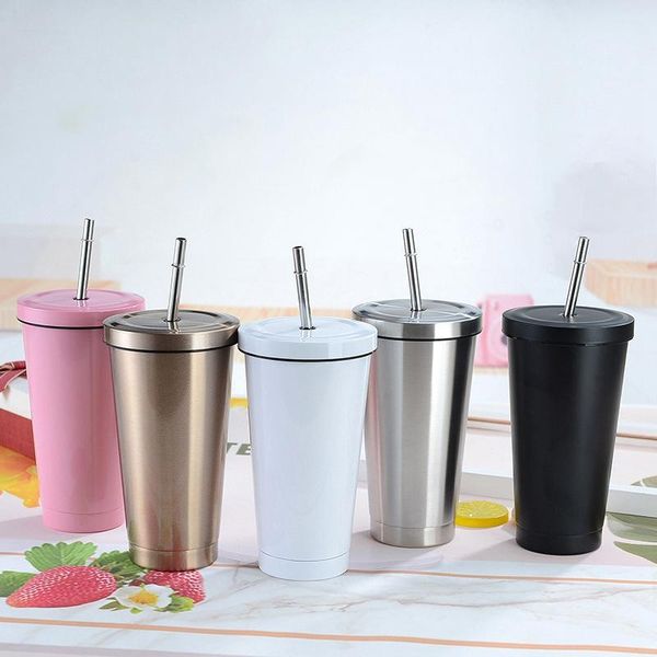

mugs straw cup stainless steel 304 double-layer vacuum insulation coffee car portable water