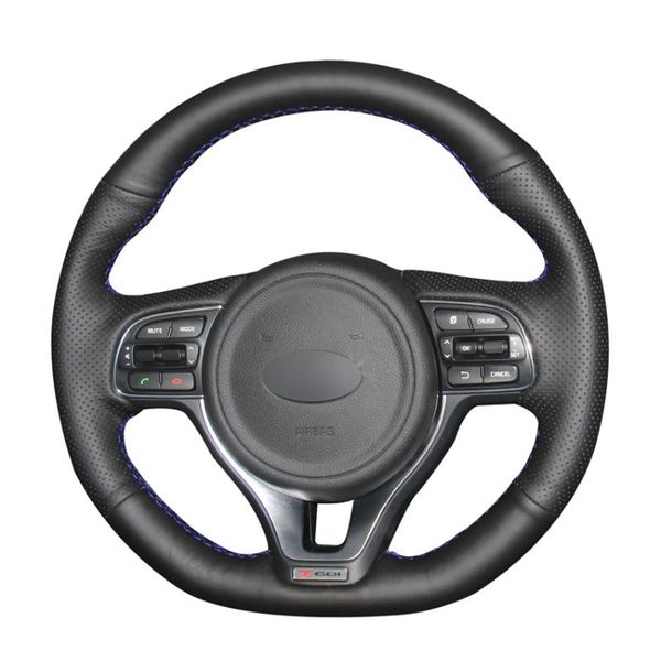 

hand-stitched black pu artificial leather car steering wheel covers wrap for kia k5 optima 2021-2021 sportage kx5
