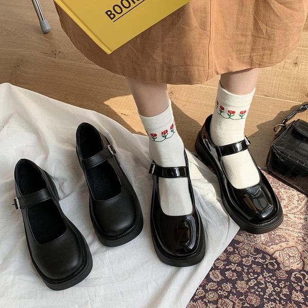 

dress shoes womens buckle bow platform mary jane for women thick heel square toe lolita woman lovely cosplay heels, Black
