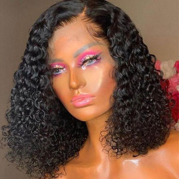 

lace wigs short bob wig front human hair deep water wave closure wavy curly boby full hd brazilian frontal for women, Black;brown