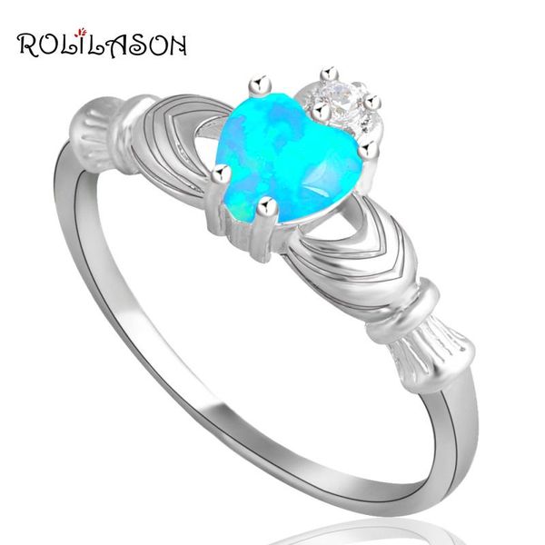 

cluster rings blue fire opal silver stamped fashion jewelry for ladies cute heart shape trendy usa sz #7 #8 #9 or570, Golden;silver