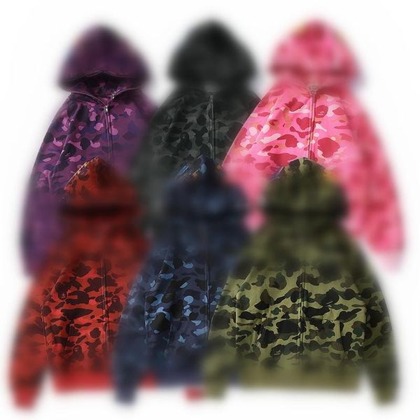 

lover camo shark print cotton sweater hoodies men's casual purple red camos cardigan hooded jacket sizes s-5xl, Black