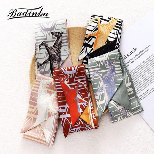 

scarves 2021 designer horse printed long skinny neck hair tie scarf woman purse bag handle head scarfs for women accessories, Blue;gray