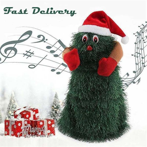 Giocattolo elettrico Giocattolo di peluche elettrico Bambola Divertente Carino Verde Albero di Natale elettronico Babbo Natale musicale Giocattolo divertente Decorazione natalizia 211122