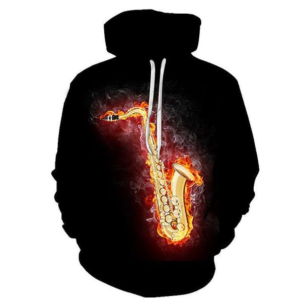 

men's hoodies & sweatshirts 2021 fashion flame sax 3d full print hoodie men women casual musical instruments design hooded coat vintage, Black