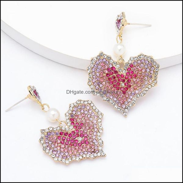 

dangle & chandelier earrings jewelry s1122 fashion mti-layer gradient heart-shaped diamond rhinstone heart stud drop delivery 2021 uq2yj, Silver