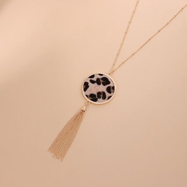 

origin summer unique design gold color geometrical round leopard tassel necklace for women vintage wedding jewelry pendant necklaces, Silver