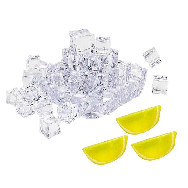 

party decoration simulation lenmon slice cherry 30pcs acrylic square artificial ice blocks lightweight pography props household ornament
