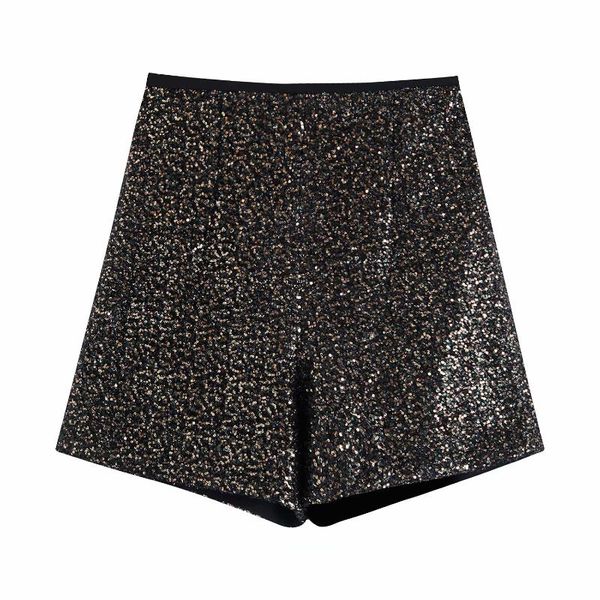 

women's shorts women vintage sequin applique fashion side zipper party female short pants chic pantalones cortos, White;black
