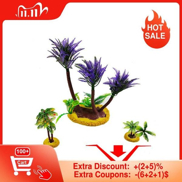 

decorations aquarium decoration artificial fish tank plants 10/13/30cm plastic coconut tree for water landscaping red/green/purple 6styles