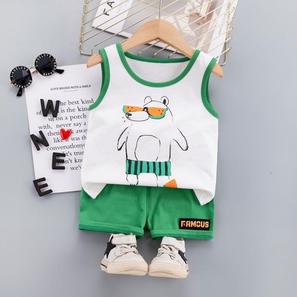

clothing sets summer baby fashion set for boys tracksuit casual cotton outfits kids girls cute cartoon vest+shorts clothes, White