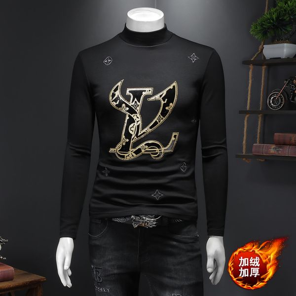 

2023 winter new men's light luxury warm t-shirt trend double-sided plush half turtleneck slim casual bottoming shirt thickening, White;black