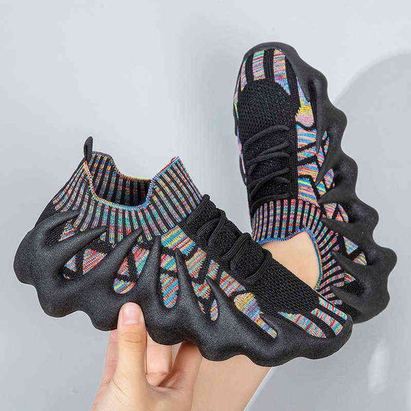 

2021 autumn and winter socks flying woven sports shoes ocs coconut couple volcanic soft bottom casual running women's, Black